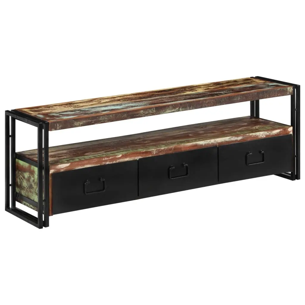 TV Cabinet Multicolour Solid Reclaimed Wood Industrial Style 3 Drawers Shelf Unit