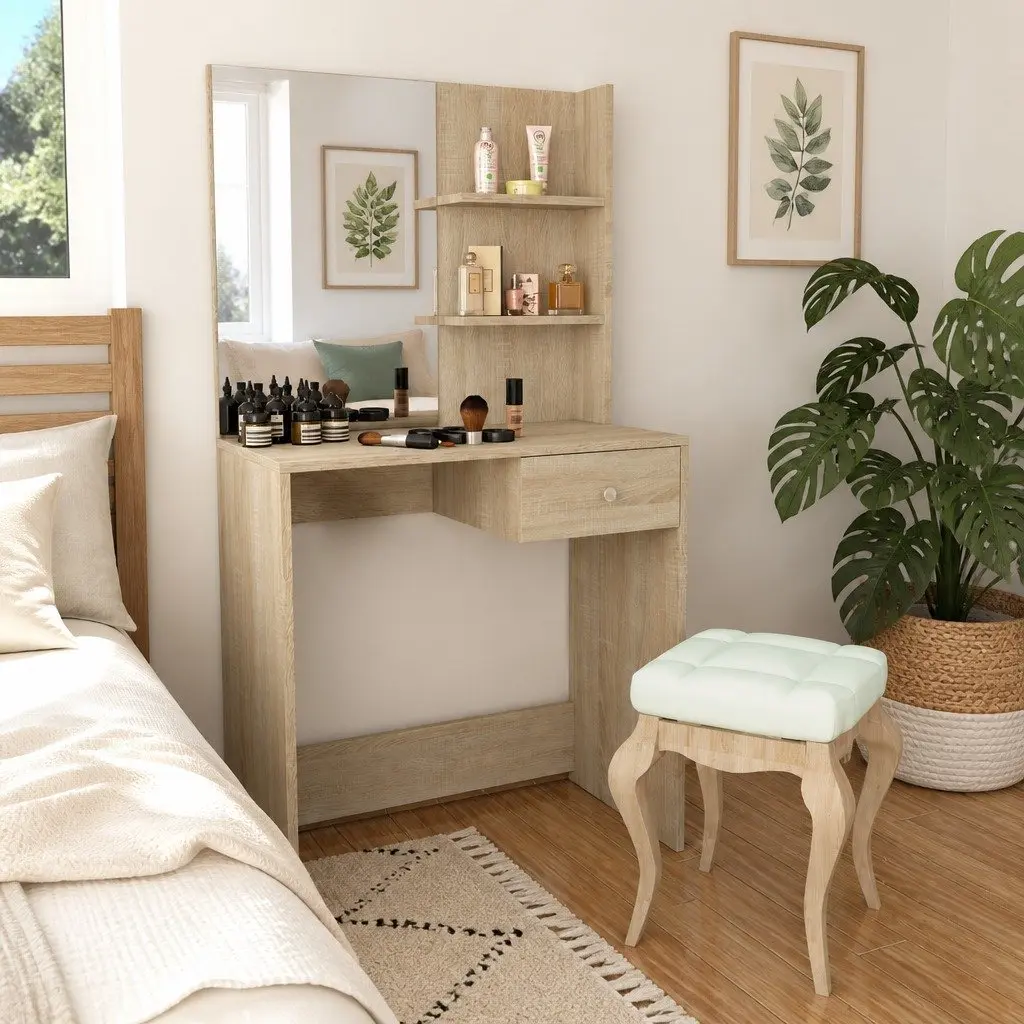 Dressing Table Brown Engineered Wood Storage Drawer Shelving