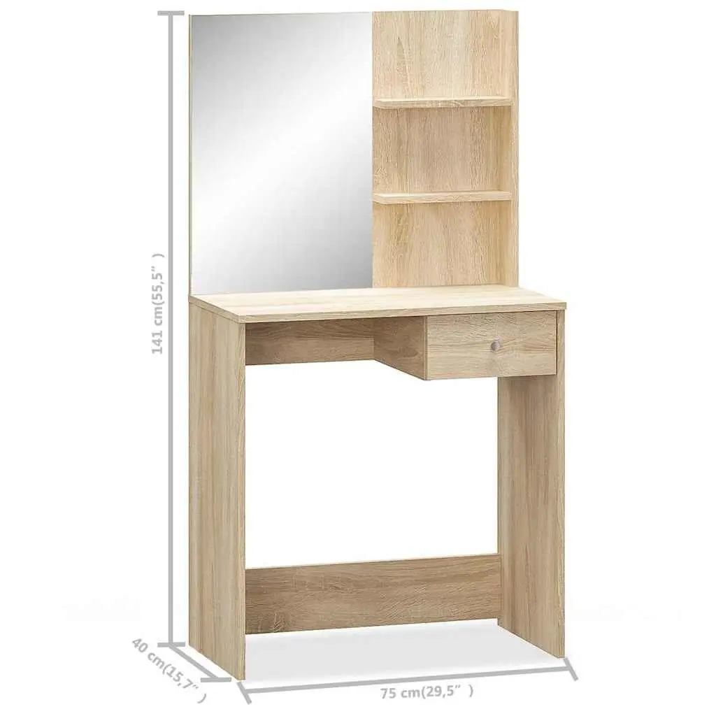 Dressing Table Brown Engineered Wood Storage Drawer Shelving