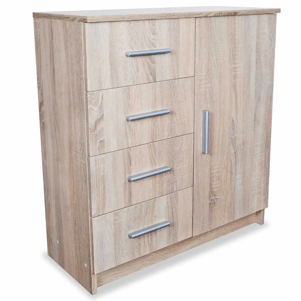 Sideboard Storage Cabinet Brown Oak Engineered Wood 4 Drawers 1 Compartment
