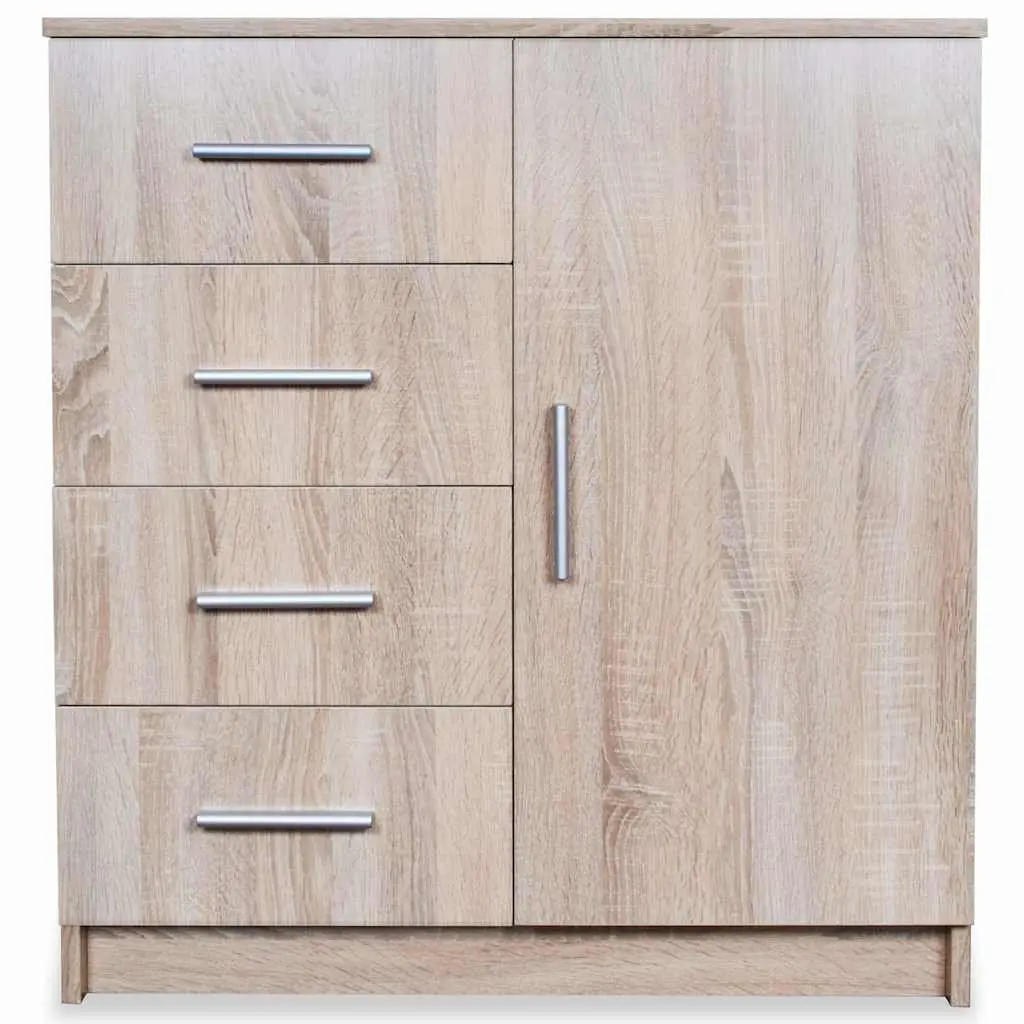 Sideboard Storage Cabinet Brown Oak Engineered Wood 4 Drawers 1 Compartment