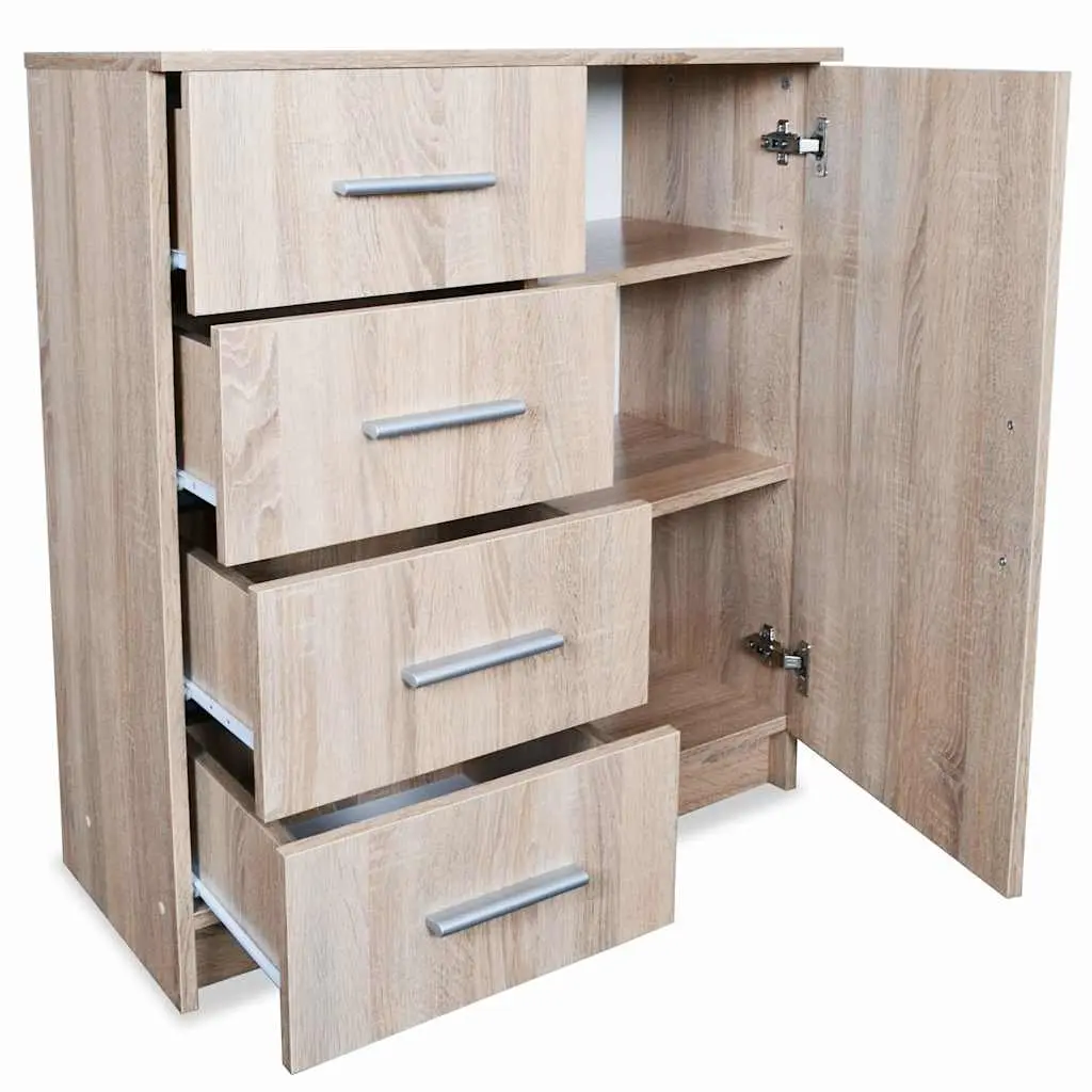 Sideboard Storage Cabinet Brown Oak Engineered Wood 4 Drawers 1 Compartment