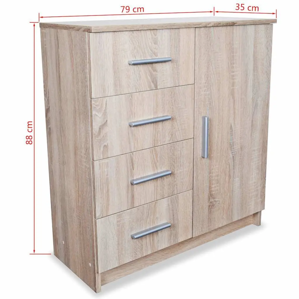 Sideboard Storage Cabinet Brown Oak Engineered Wood 4 Drawers 1 Compartment