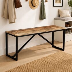 Solid Mango Wood Bench Industrial Hall Storage Entryway Furniture Brown