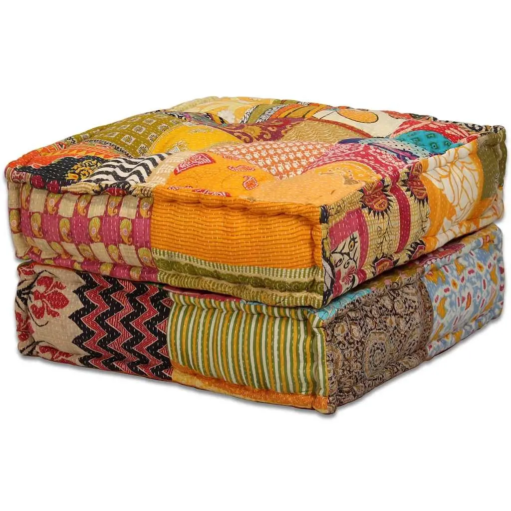 2-Seater Modular Pouffe Patchwork Fabric Sofa Bed Convertible Corner Couch