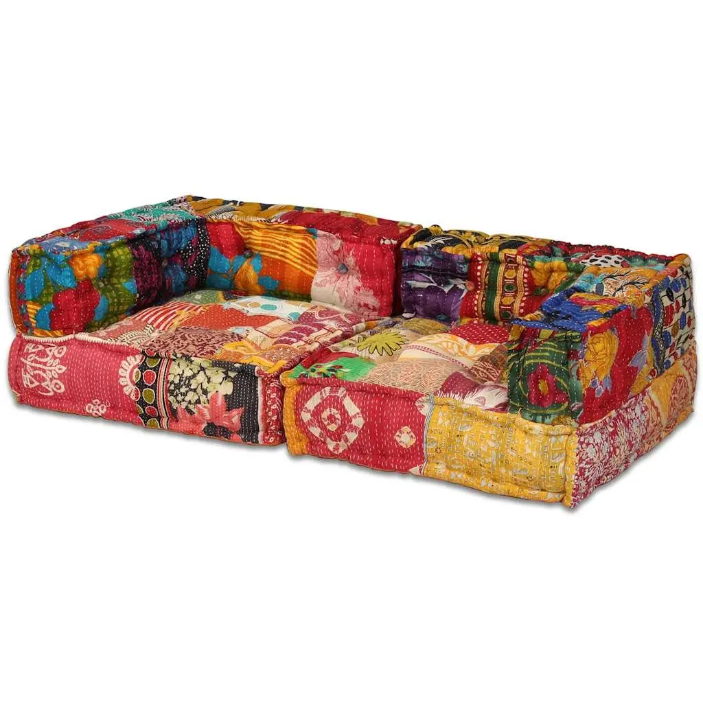2-Seater Modular Pouffe Patchwork Fabric Sofa Bed Convertible Corner Couch