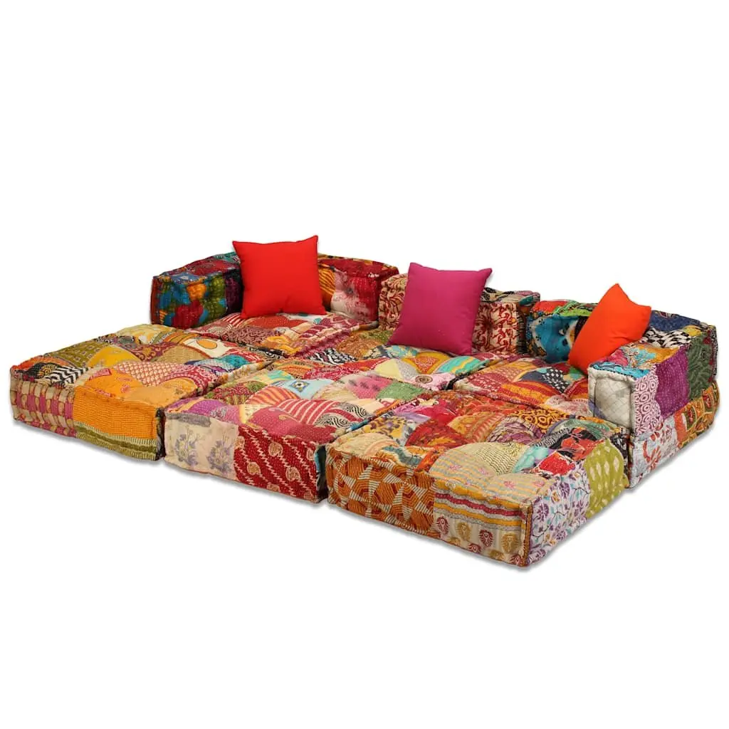 3-Seater Modular Pouffe Patchwork Multicolour Sofa Bed Convertible Lounge