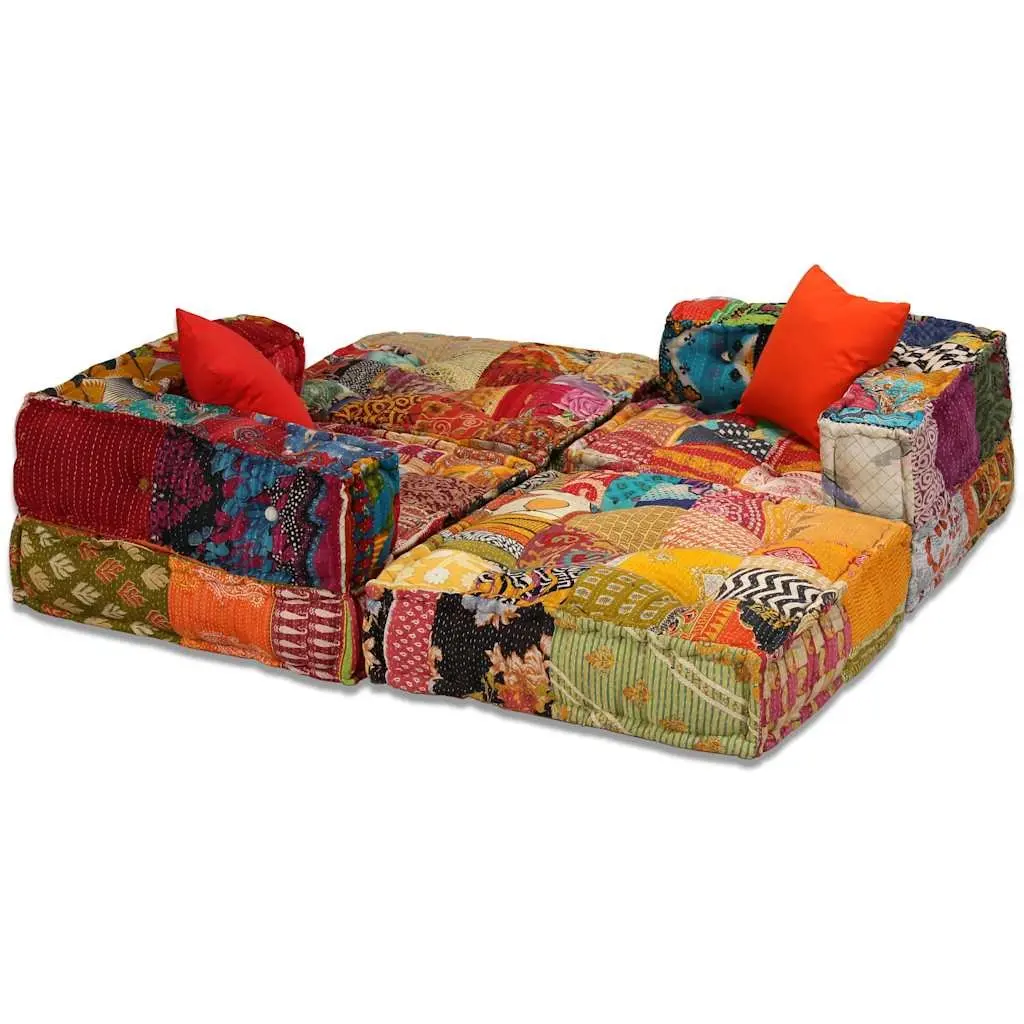3-Seater Modular Pouffe Patchwork Multicolour Sofa Bed Convertible Lounge