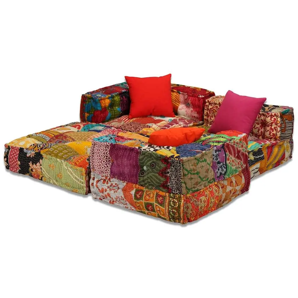 3-Seater Modular Pouffe Patchwork Multicolour Sofa Bed Convertible Lounge