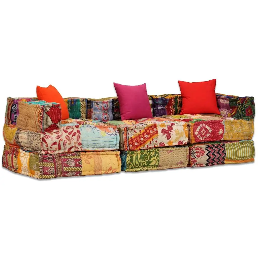 3-Seater Modular Pouffe Patchwork Multicolour Sofa Bed Convertible Lounge