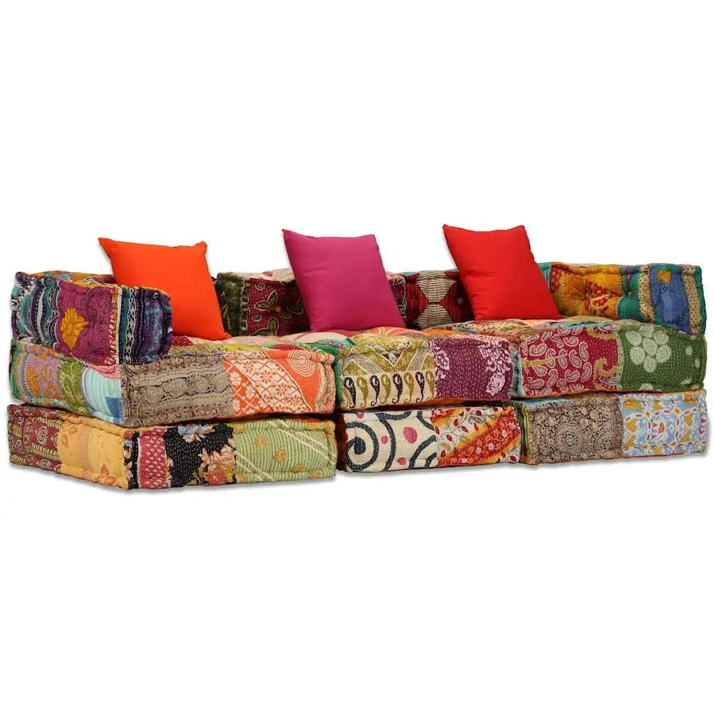 3-Seater Modular Pouffe Patchwork Multicolour Sofa Bed Convertible Lounge