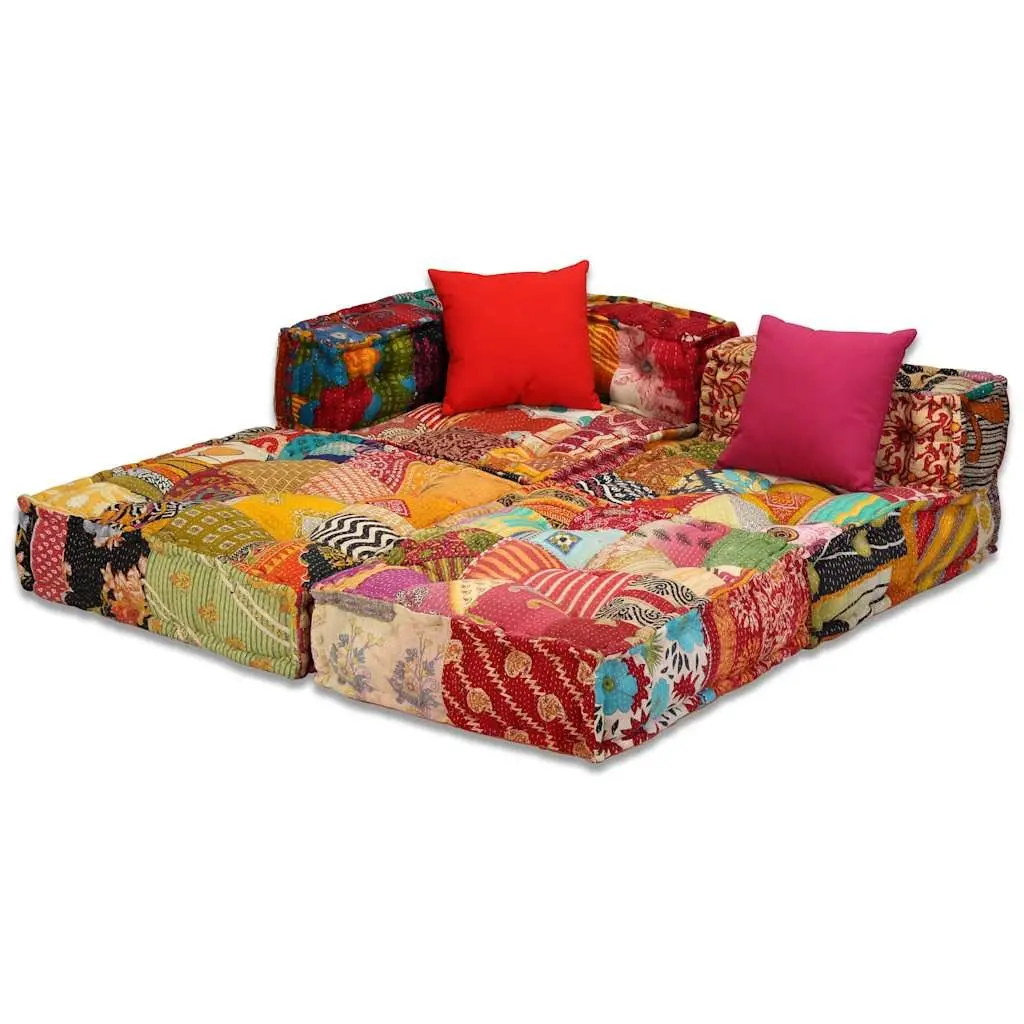 3-Seater Modular Pouffe Patchwork Multicolour Sofa Bed Convertible Lounge