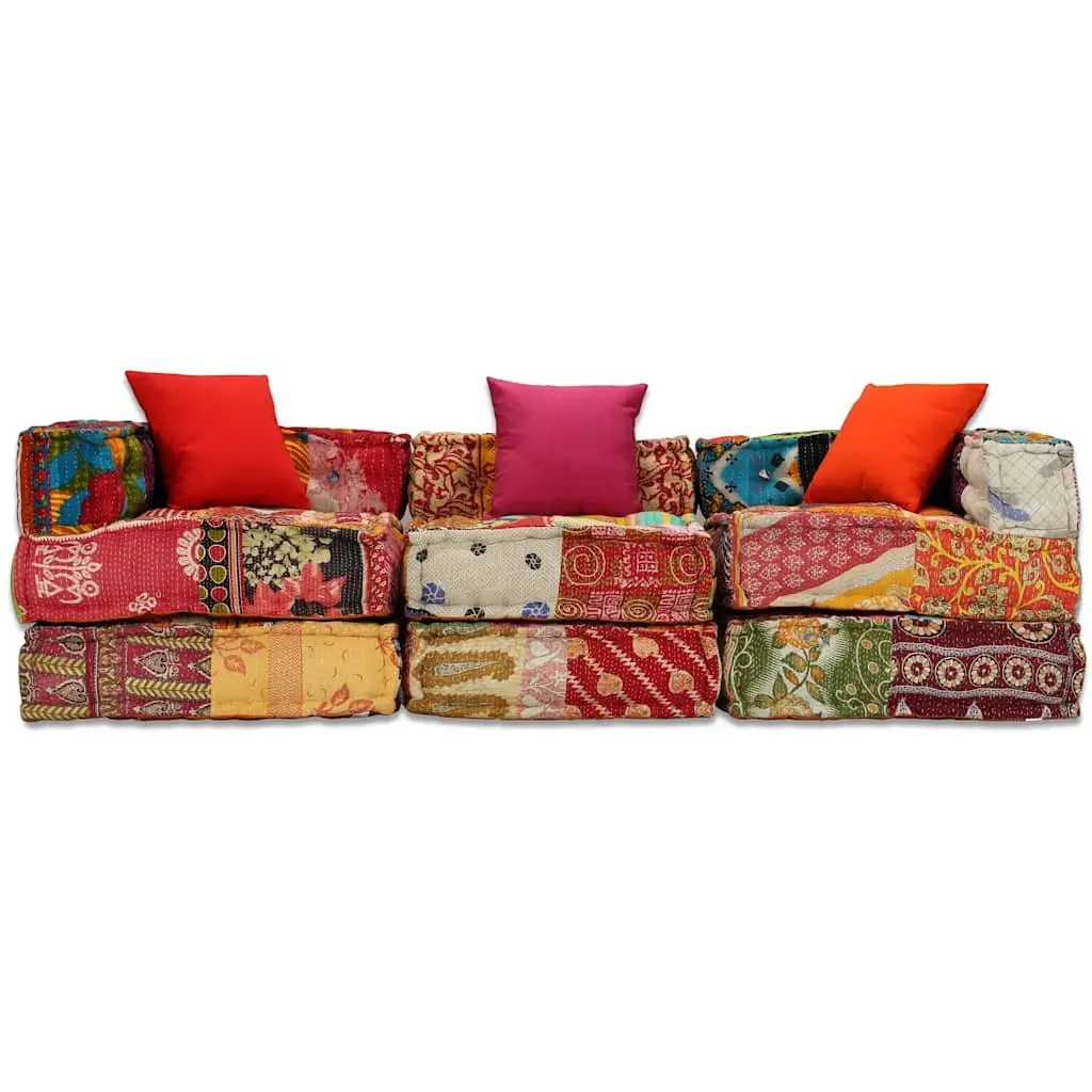 3-Seater Modular Pouffe Patchwork Multicolour Sofa Bed Convertible Lounge