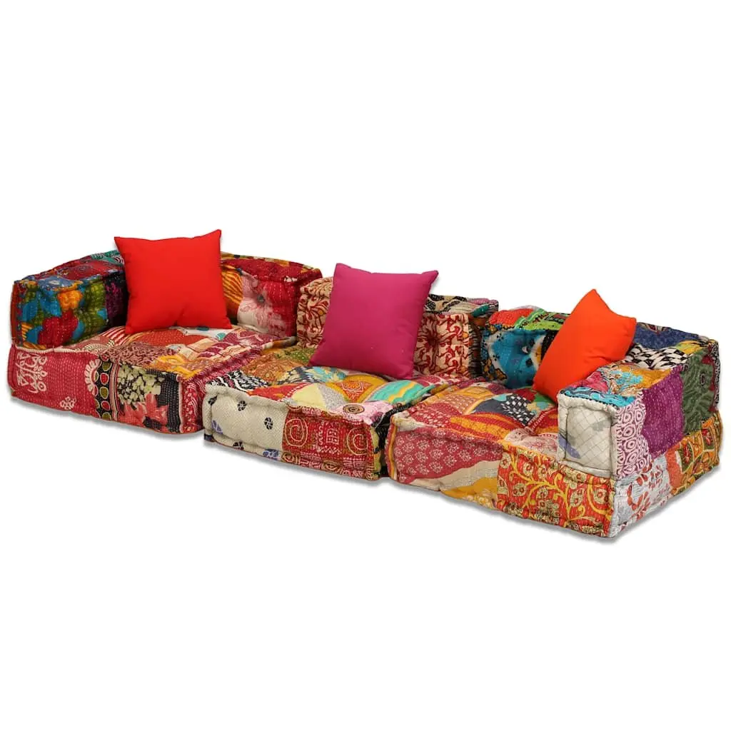 3-Seater Modular Pouffe Patchwork Multicolour Sofa Bed Convertible Lounge