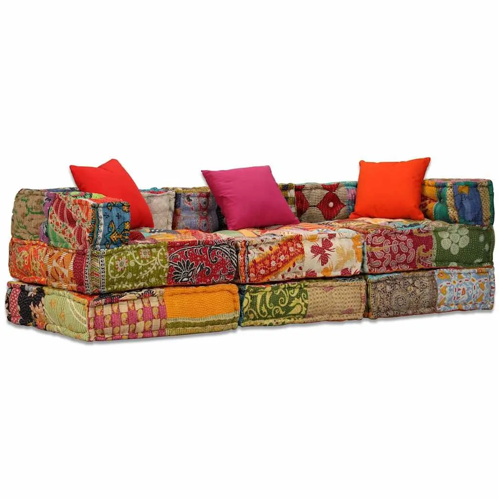3-Seater Modular Pouffe Patchwork Multicolour Sofa Bed Convertible Lounge