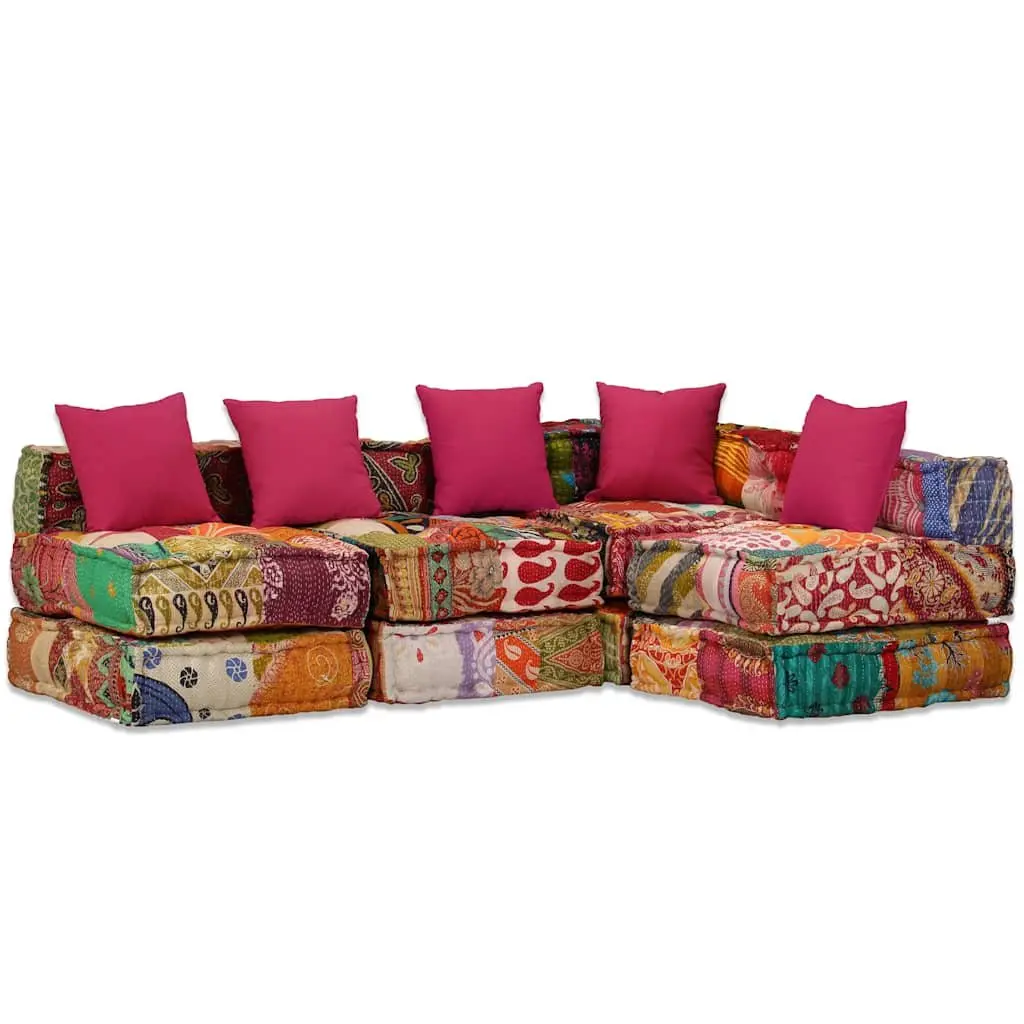 4-Seater Modular Pouffe Sofa Bed Patchwork Fabric Corner Couch Convertible