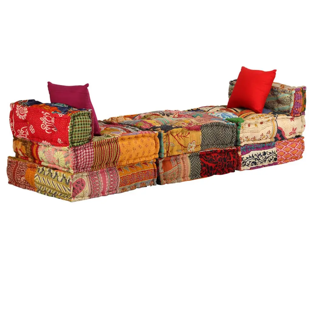 3-Seater Modular Pouffe Patchwork Multicolour Convertible Sofa Bed Lounger