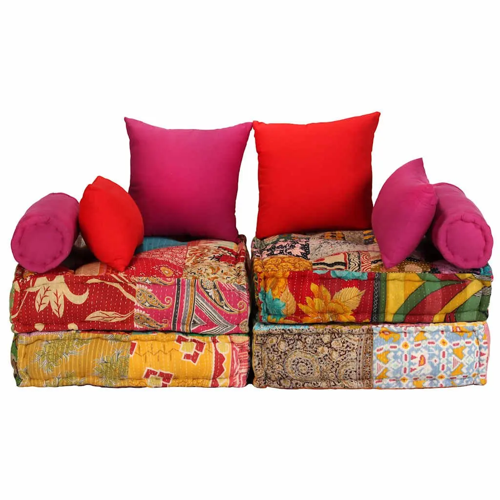 2-Seater Modular Pouffe Multicolour Patchwork Convertible Sofa Bed