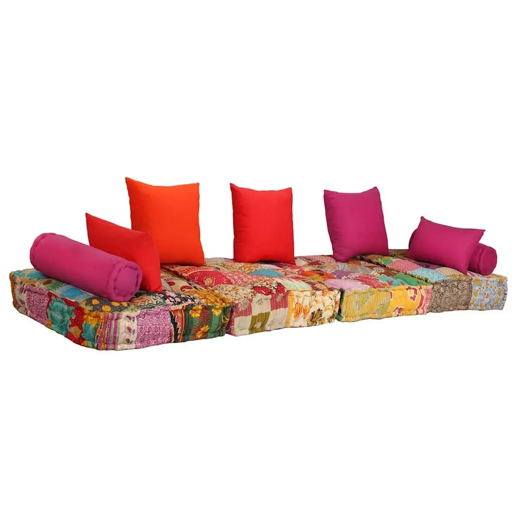 2-Seater Modular Pouffe Multicolour Patchwork Convertible Sofa Bed