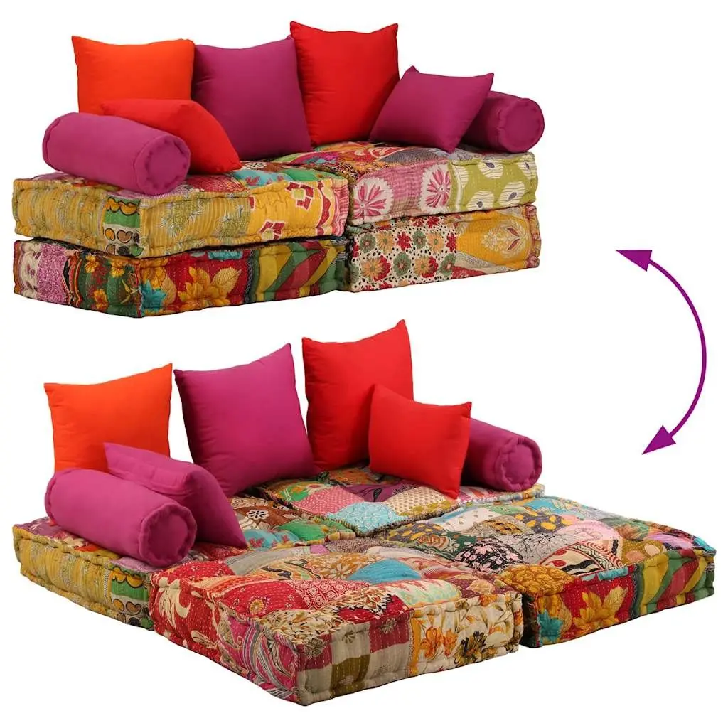 2-Seater Modular Pouffe Multicolour Patchwork Convertible Sofa Bed