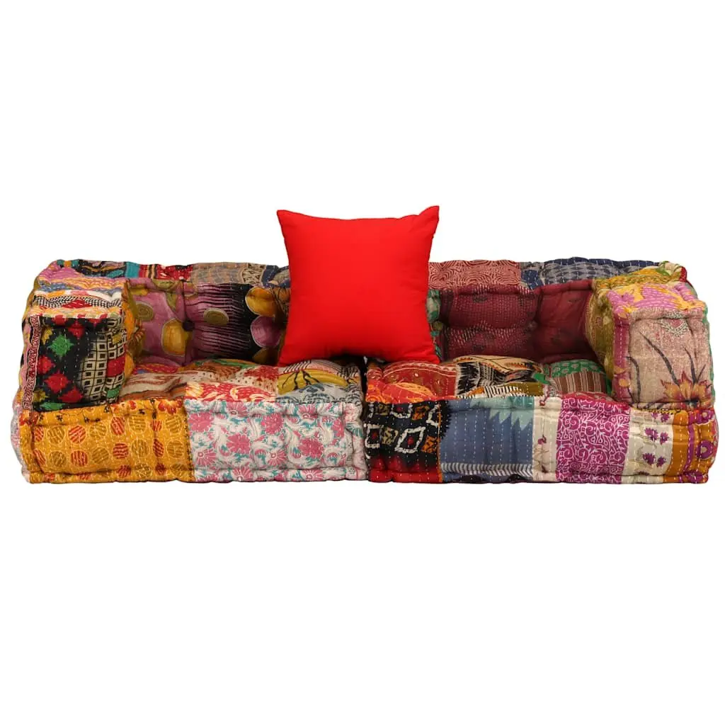 2-Seater Modular Pouffe Patchwork Fabric Multicolour Living Room Sofa Seat