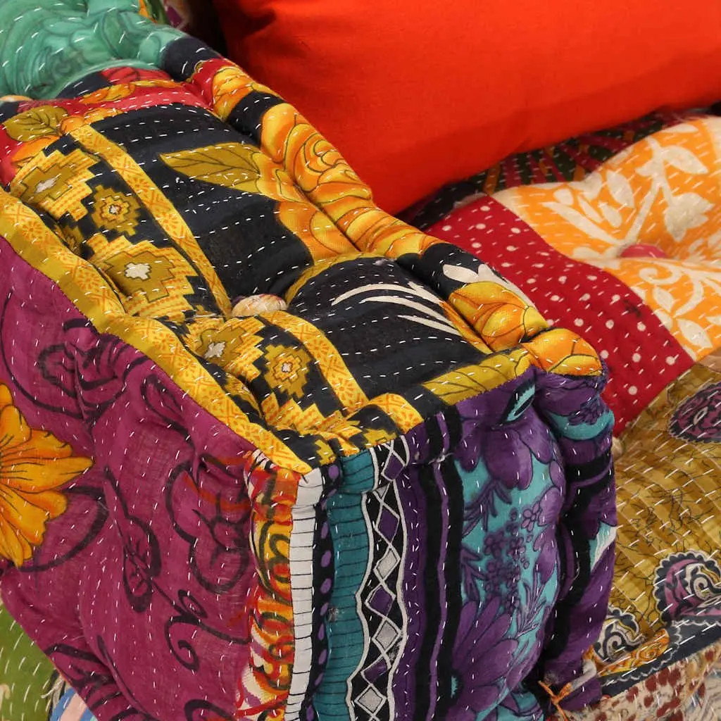 2-Seater Modular Pouffe Patchwork Fabric Multicolour Living Room Sofa Seat