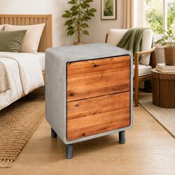 Concise Nightstand with Solid Wood Drawers and Steel Legs