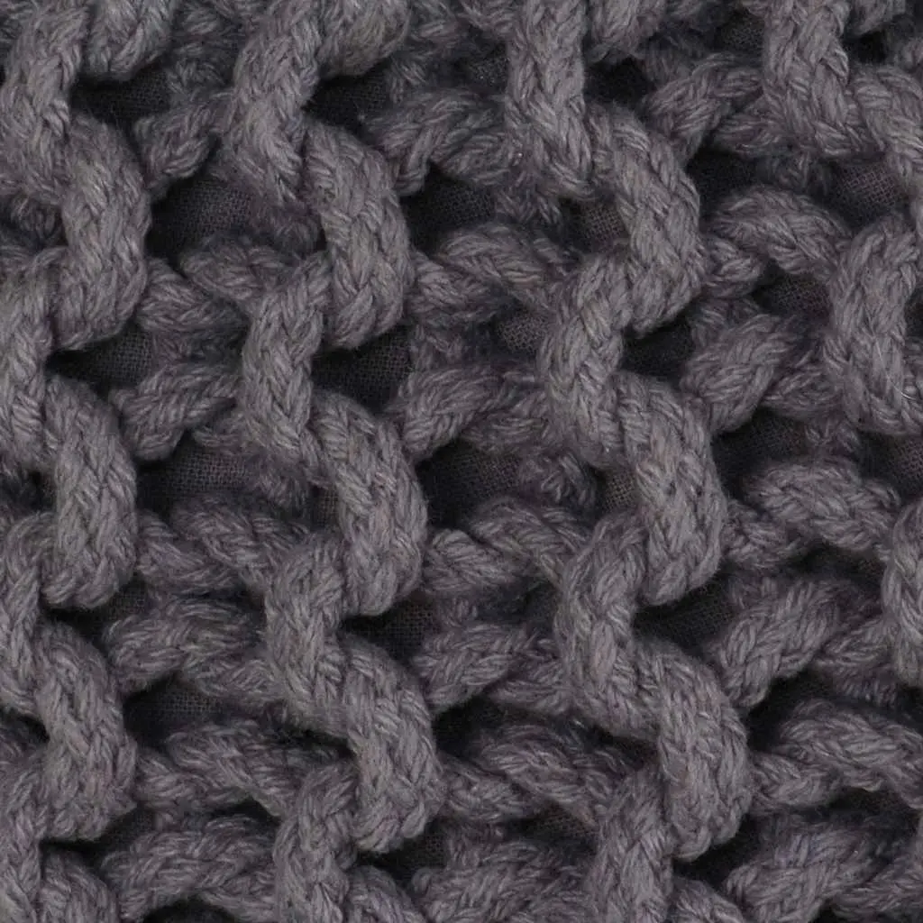 Hand-Knitted Pouffe Grey 50x35cm Cotton Decorative Footstool