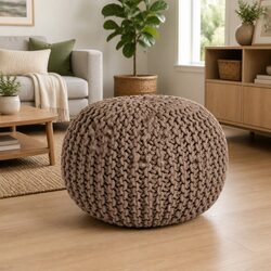 Hand-Knitted Cotton Pouffe: Comfort and Style in One