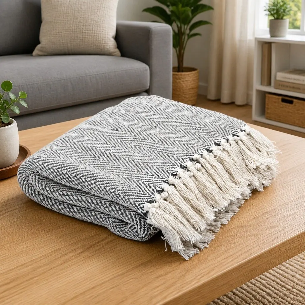 Herringbone Grey Throw Blanket 160x210 cm