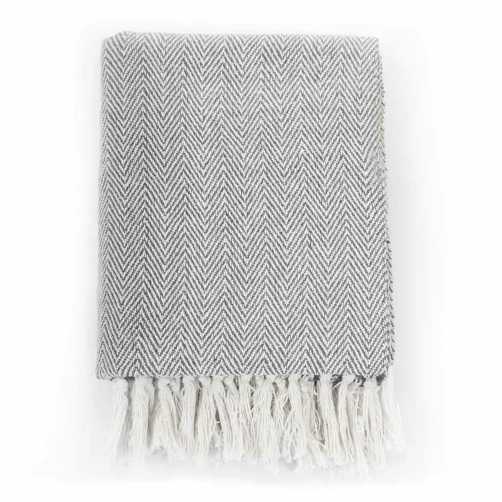 Cotton Throw Blanket Herringbone Grey 160x210 cm Soft Plaid Sofa Bed Chair
