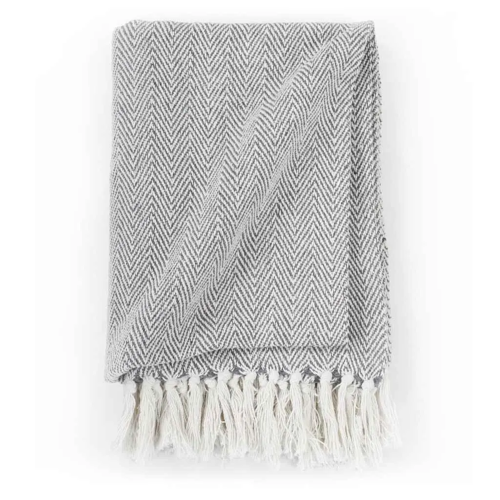 Cotton Throw Blanket Herringbone Grey 160x210 cm Soft Plaid Sofa Bed Chair