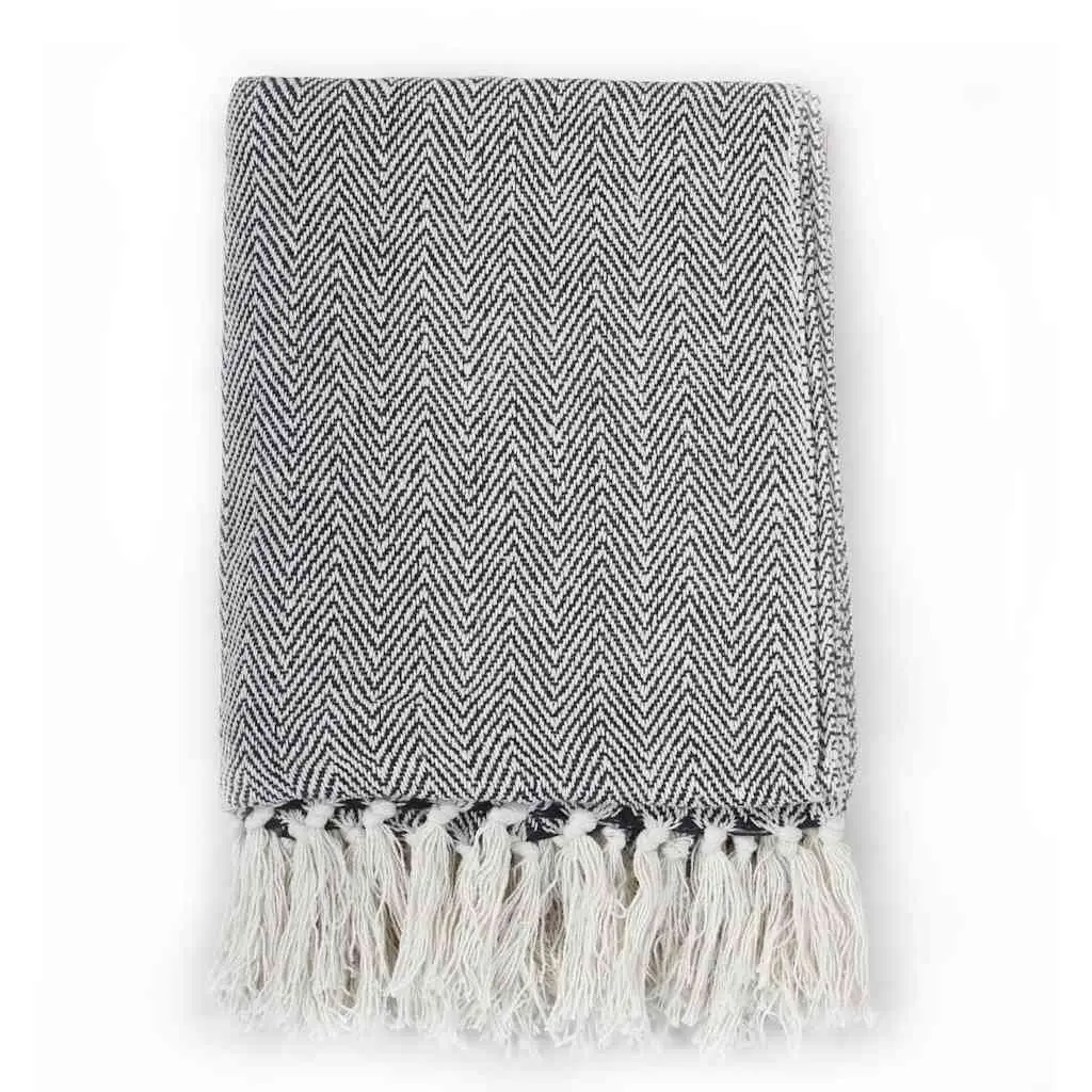 Cotton Herringbone Throw Blanket 160x210cm Navy Blue Sofa Bed Chair Cover