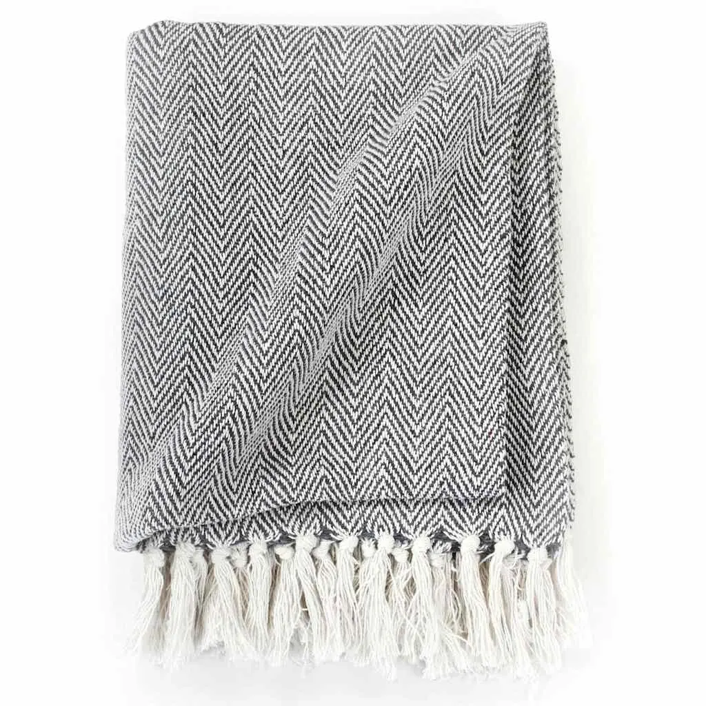 Cotton Herringbone Throw Blanket 160x210cm Navy Blue Sofa Bed Chair Cover