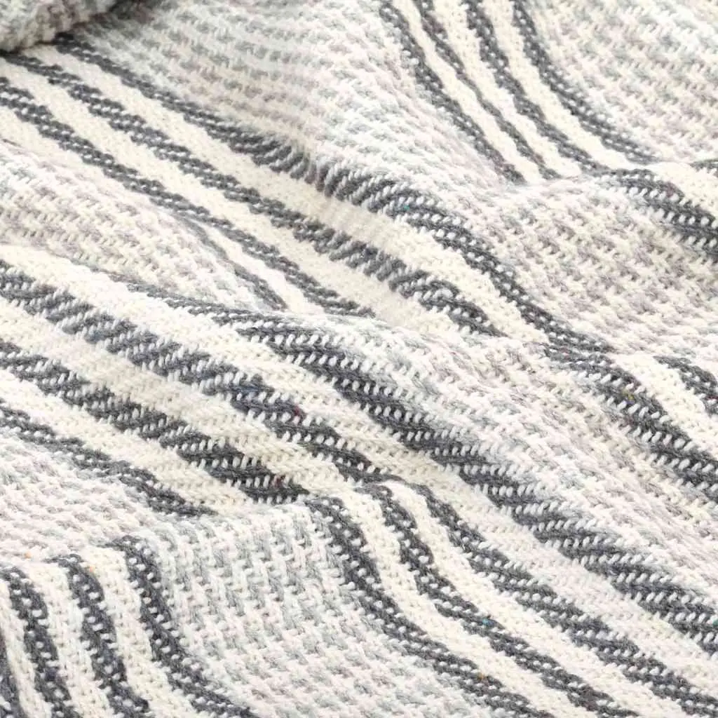 Cotton Throw Blanket 125x150 cm Grey White Stripes Tassels Soft Plaid