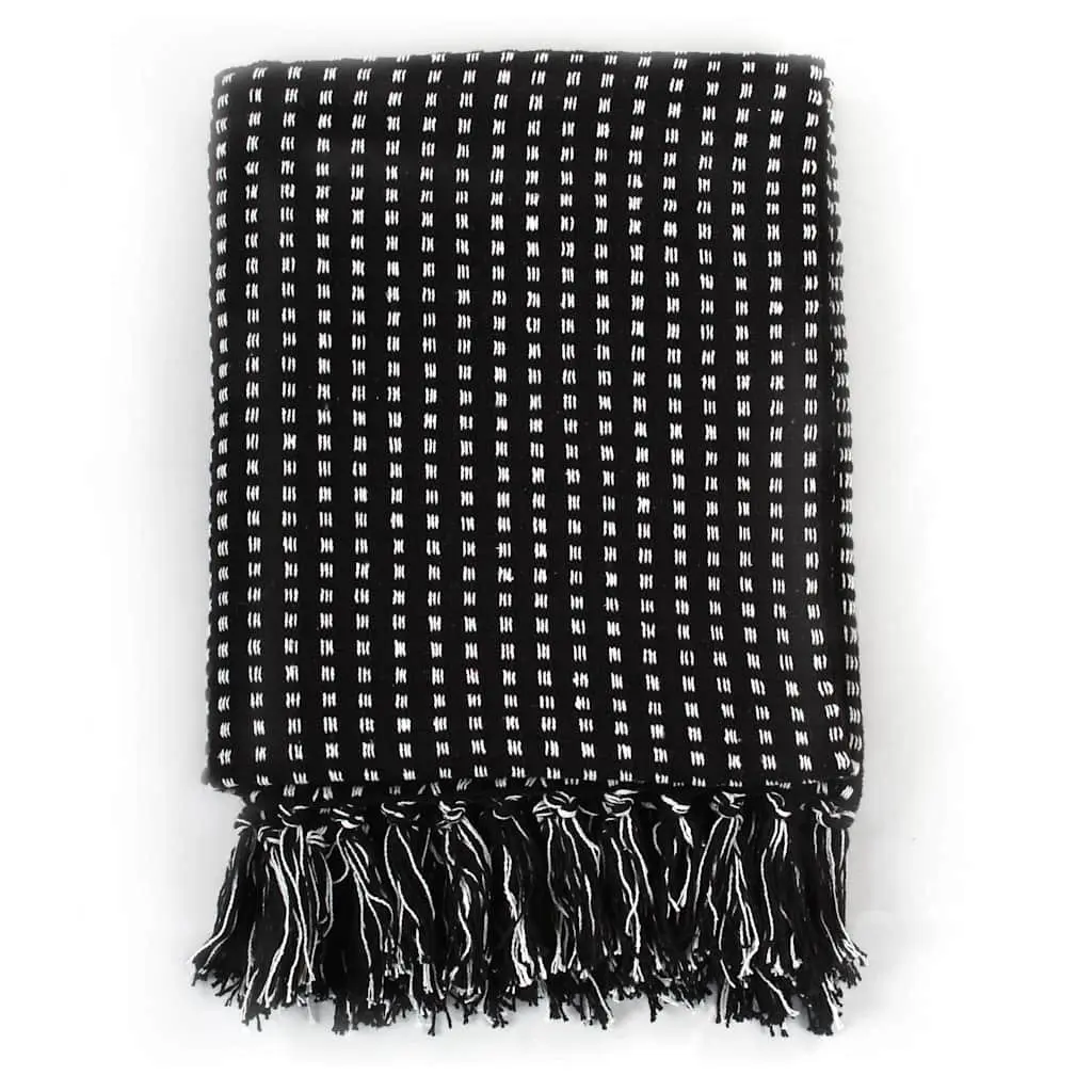 Cotton Throw Blanket 160x210 cm Black Plaid Soft Tassels Sofa Bed Chair Drape