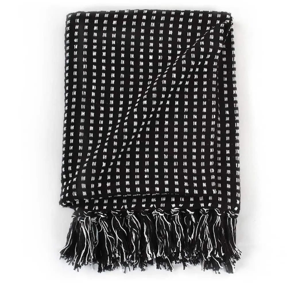 Cotton Throw Blanket 160x210 cm Black Plaid Soft Tassels Sofa Bed Chair Drape