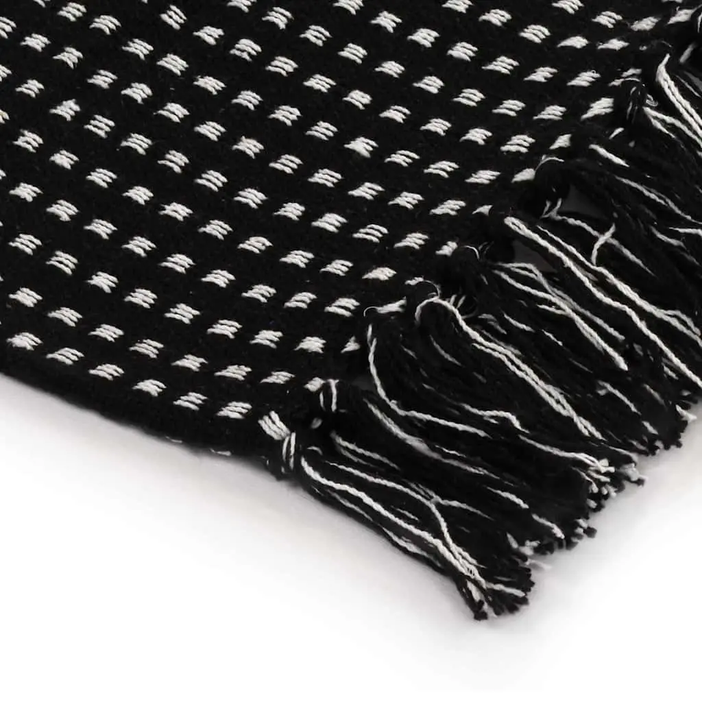 Cotton Throw Blanket 160x210 cm Black Plaid Soft Tassels Sofa Bed Chair Drape