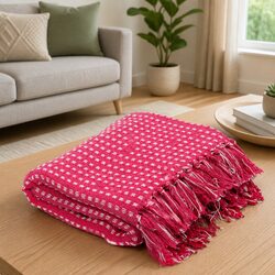 Cotton Throw Blanket 160x210 cm Pink Plaid with Tassels for Comfort
