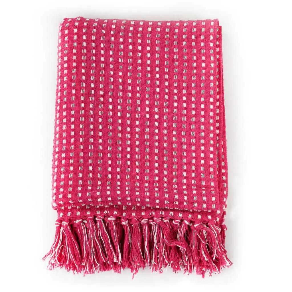 Cotton Throw Blanket Pink 160x210 cm Plaid Tassel Drape Cover