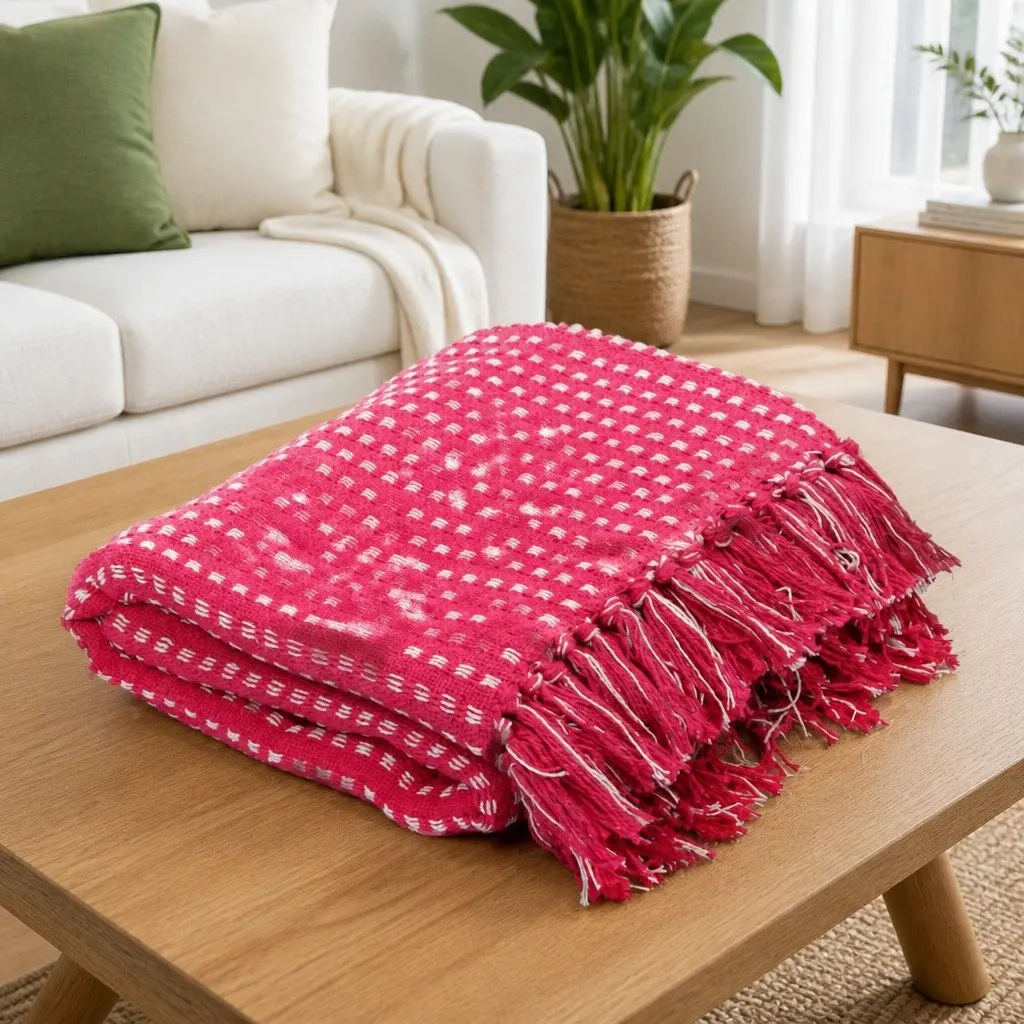 Cotton Throw Blanket 220x250 cm Pink Plaid Soft Bedroom Sofa Chair Bedding