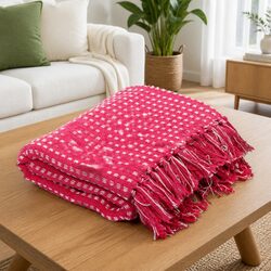 Cotton Throw Blanket - Chic Pink Plaid Design