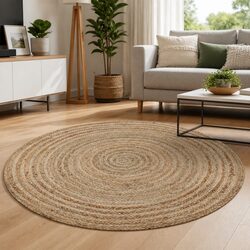 Round Area Rug Braided Jute Natural Handwoven Carpet 150cm Home Decor Floor