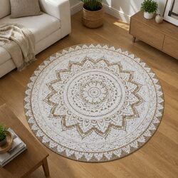 Compact and Stylish Beige Jute Round Area Rug 90cm