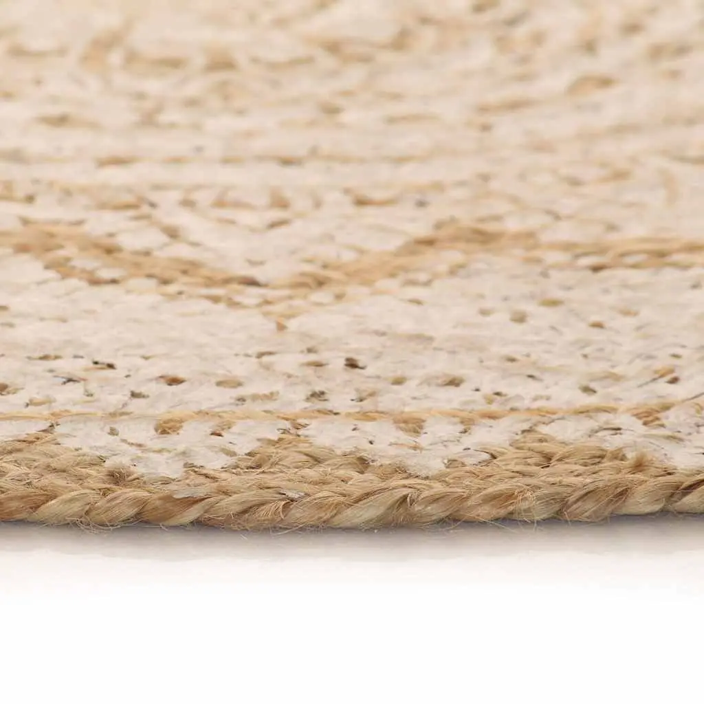 Round Area Rug Beige 90cm Handwoven Braided Jute Mandala Print