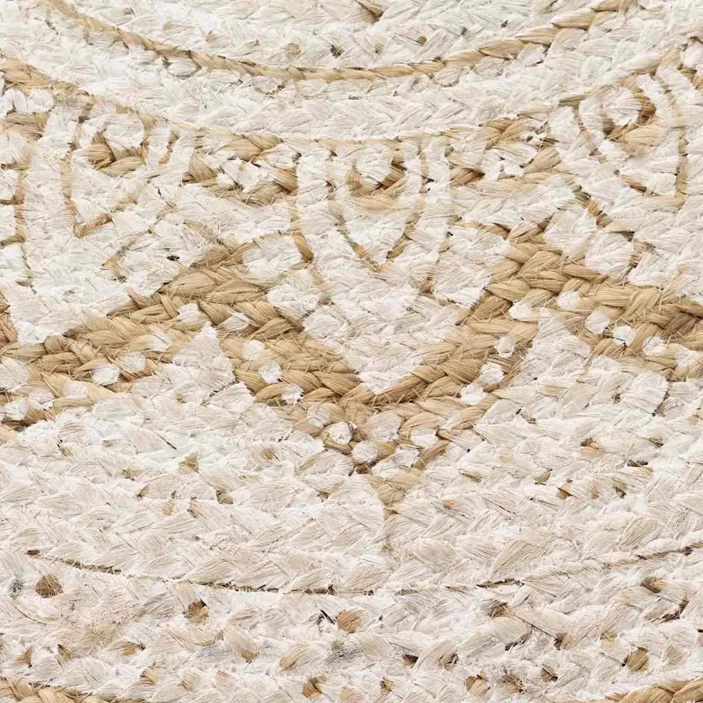 Round Area Rug Beige 90cm Handwoven Braided Jute Mandala Print