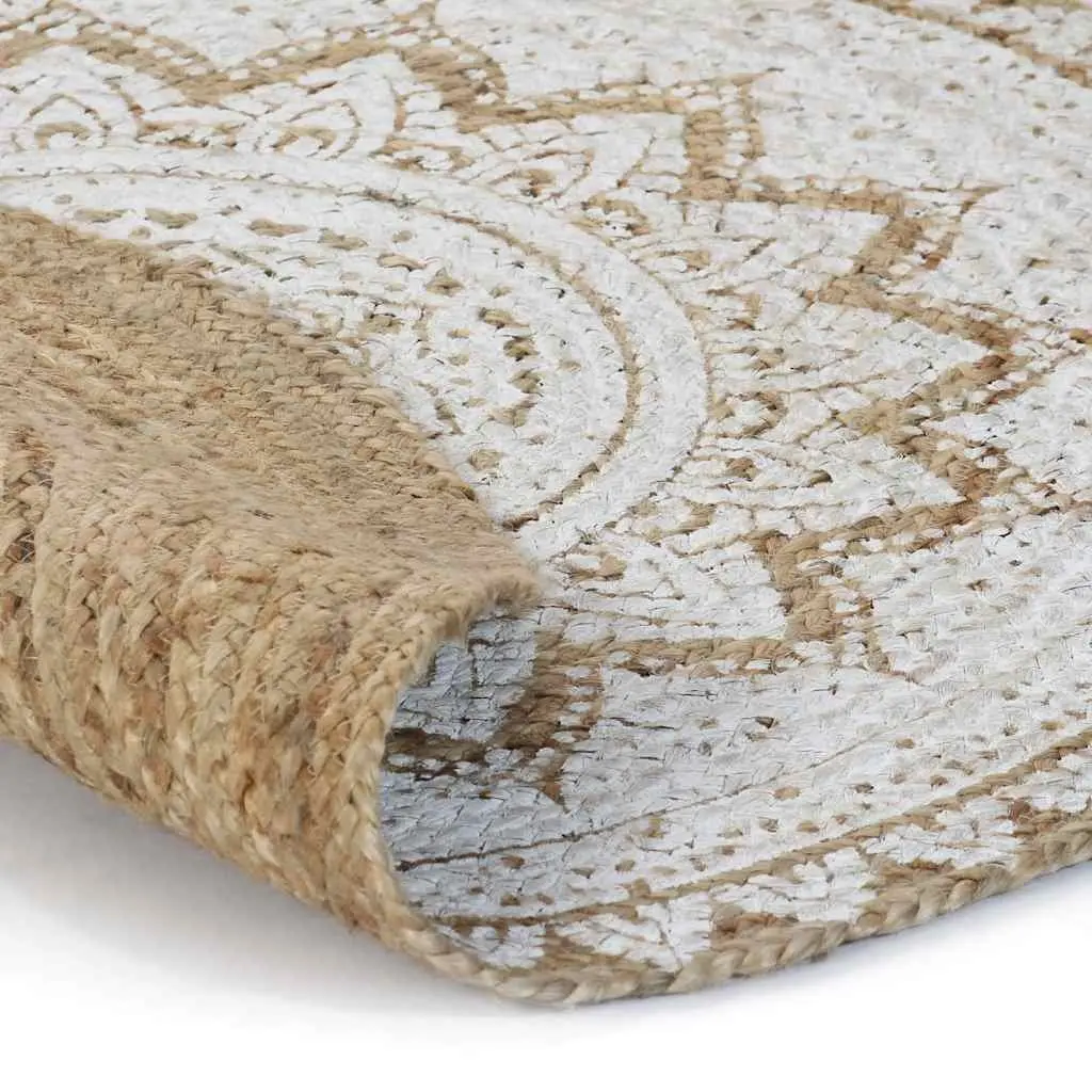Round Area Rug Beige 120cm Handwoven Braided Mandala Print