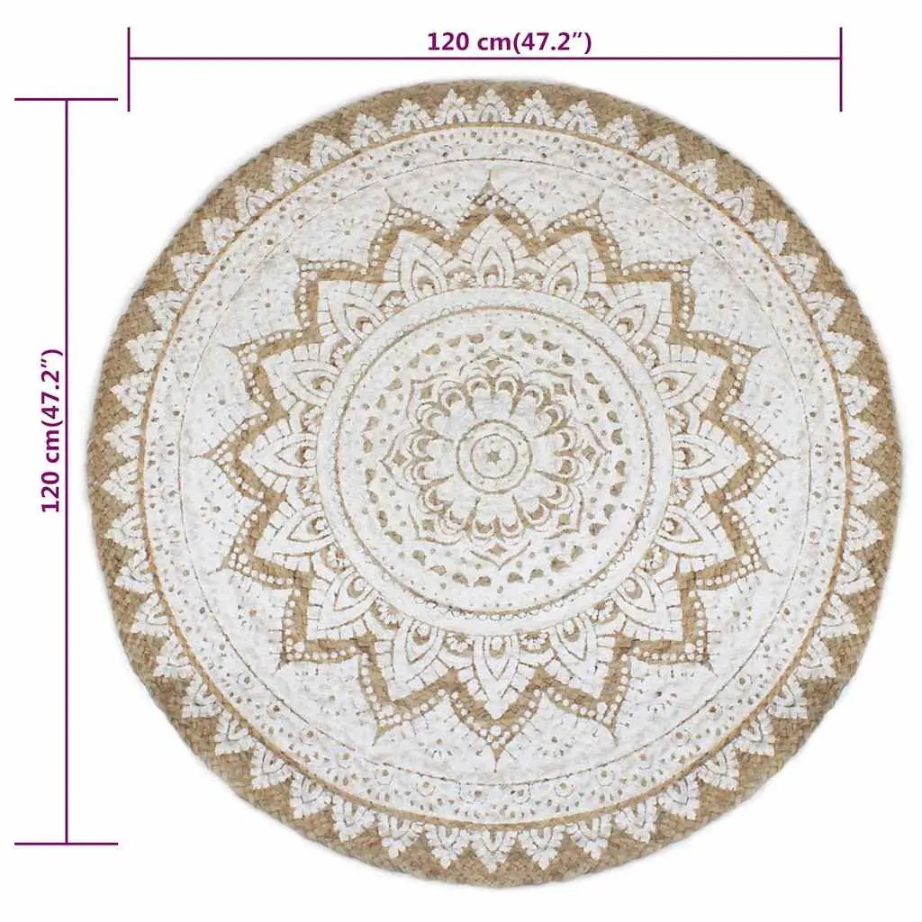 Round Area Rug Beige 120cm Handwoven Braided Mandala Print