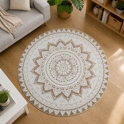 Round Beige Jute Rug with Braided Texture 150cm