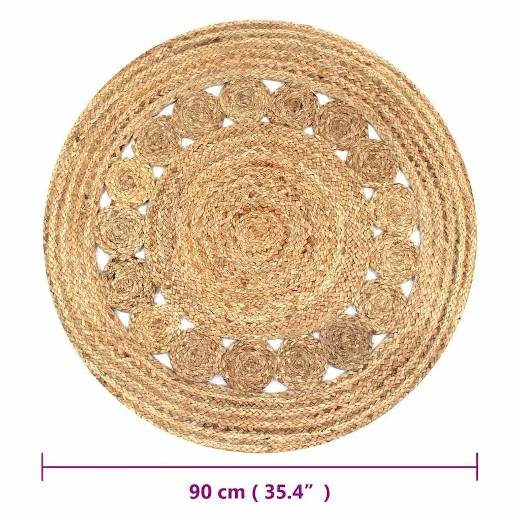 Round Area Rug Beige 90cm Braided Jute Natural Texture Handwoven Carpet